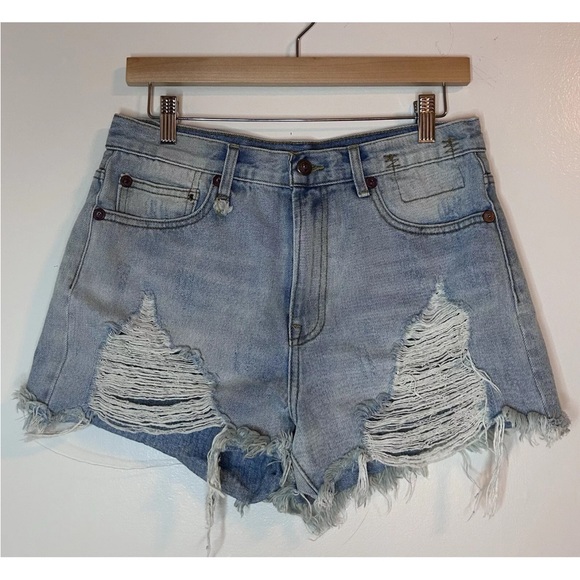 R13 Light Blue Distressed Jean Shorts - Picture 2 of 7